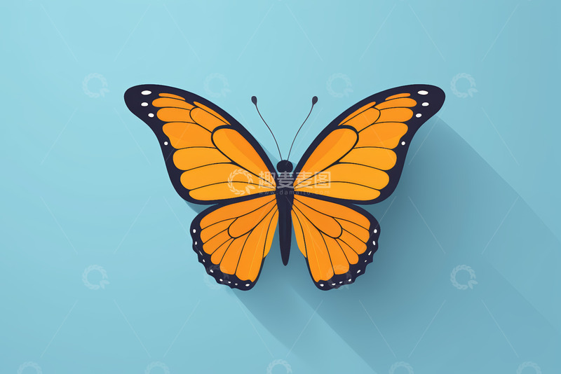 高清大图下载【趣麦麦图】蓝色背景上的橙色蝴蝶