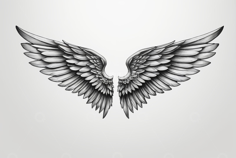 高清大图下载【趣麦麦图】黑白写实风格天使翅膀图案