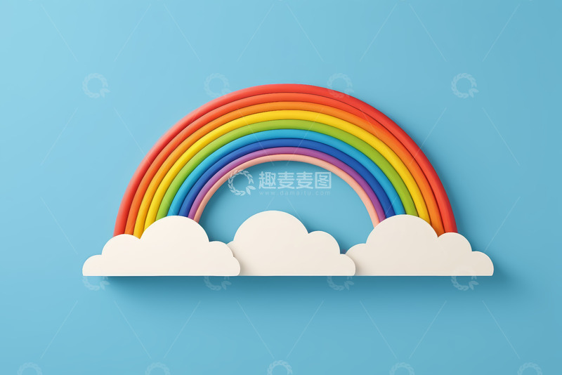 高清大图下载【趣麦麦图】蓝色背景彩虹与云朵图案