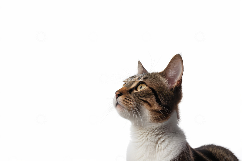 高清大图下载【趣麦麦图】抬头仰望的花猫特写