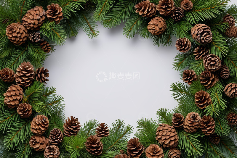 高清大图下载【趣麦麦图】松果松枝圣诞装饰边框