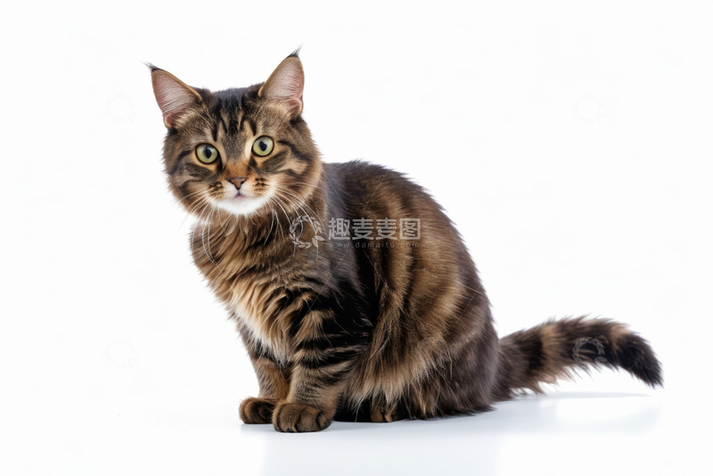 高清大图下载【趣麦麦图】坐立的长毛虎斑猫