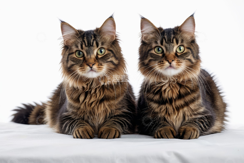 高清大图下载【趣麦麦图】两只缅因猫趴卧特写