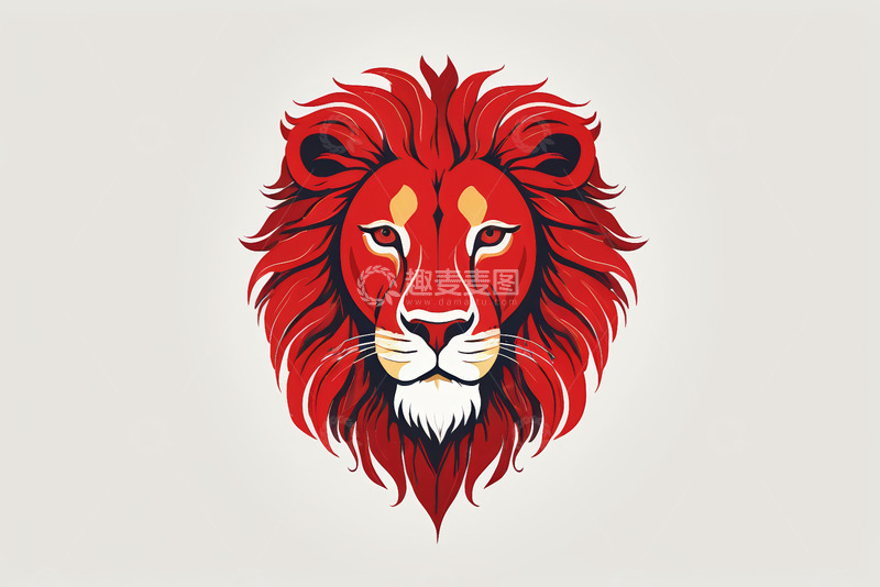 高清大图下载【趣麦麦图】红色狮子头部插画