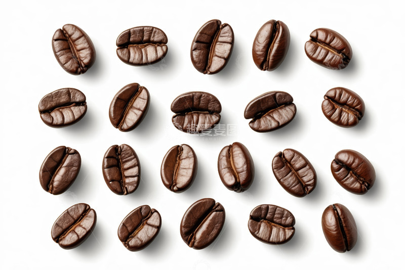 高清大图下载【趣麦麦图】白色背景上的咖啡豆特写