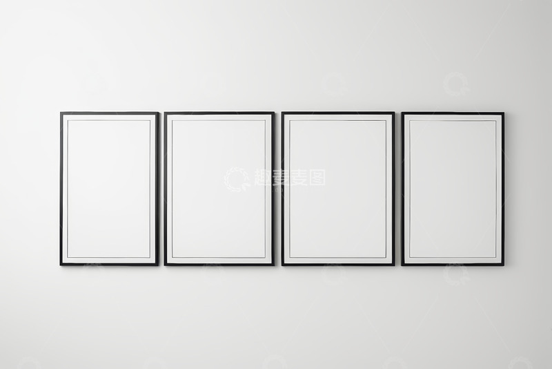 高清大图下载【趣麦麦图】白色墙面上的四个黑色画框