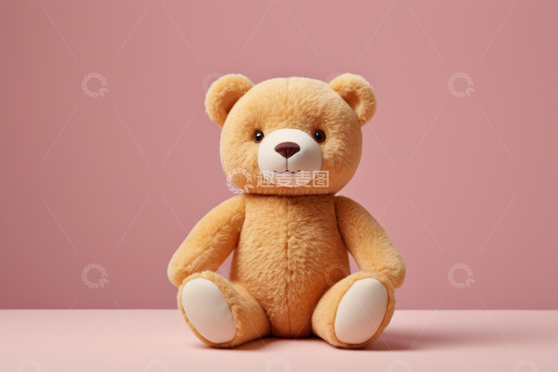 高清大图下载【趣麦麦图】粉色背景前的可爱毛绒小熊