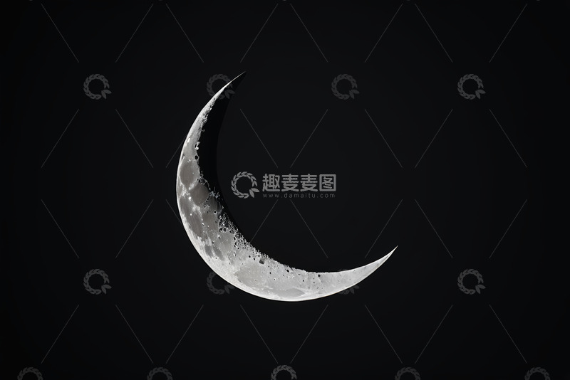 高清大图下载【趣麦麦图】夜空中的新月特写