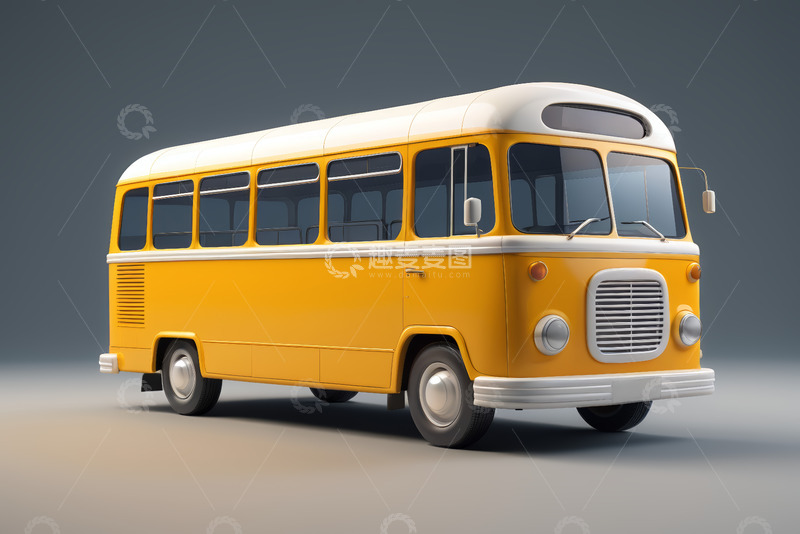 高清大图下载【趣麦麦图】黄色复古公共汽车3D模型