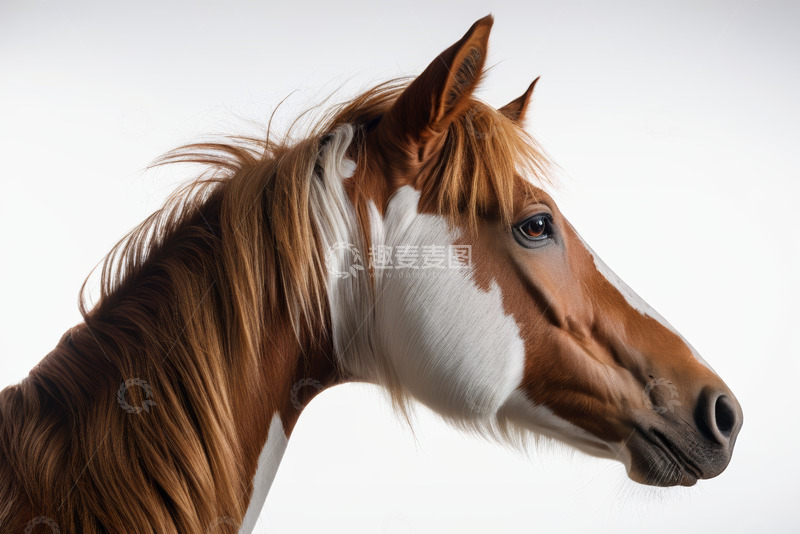 高清大图下载【趣麦麦图】棕白相间马的头部特写