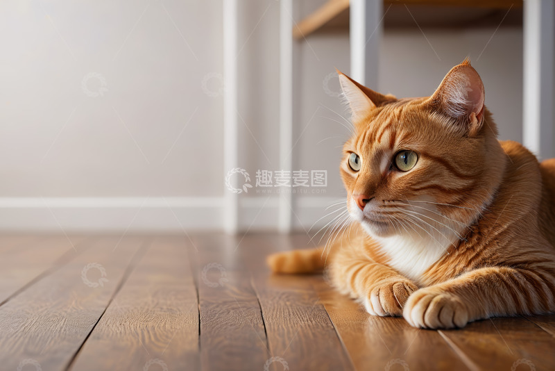高清大图下载【趣麦麦图】室内趴卧的橘色条纹猫咪