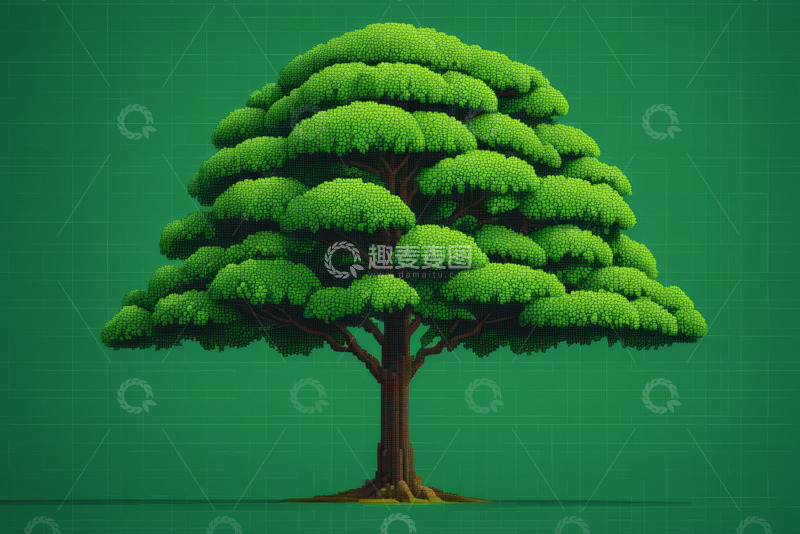 高清大图下载【趣麦麦图】像素风格绿色大树素材