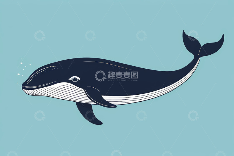 高清大图下载【趣麦麦图】蓝色背景中的鲸鱼插画