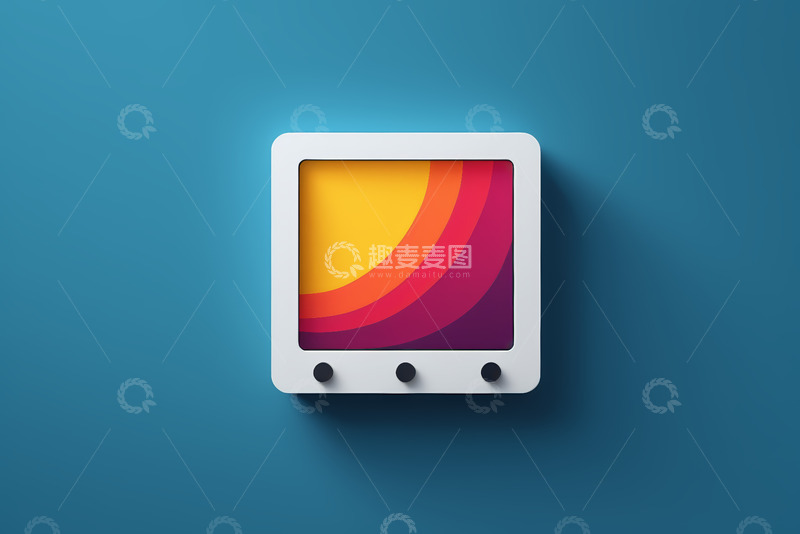 高清大图下载【趣麦麦图】蓝色背景上的复古电视机图标