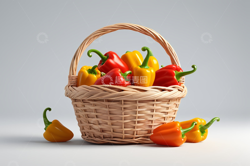高清大图下载【趣麦麦图】装满彩椒的藤编篮子