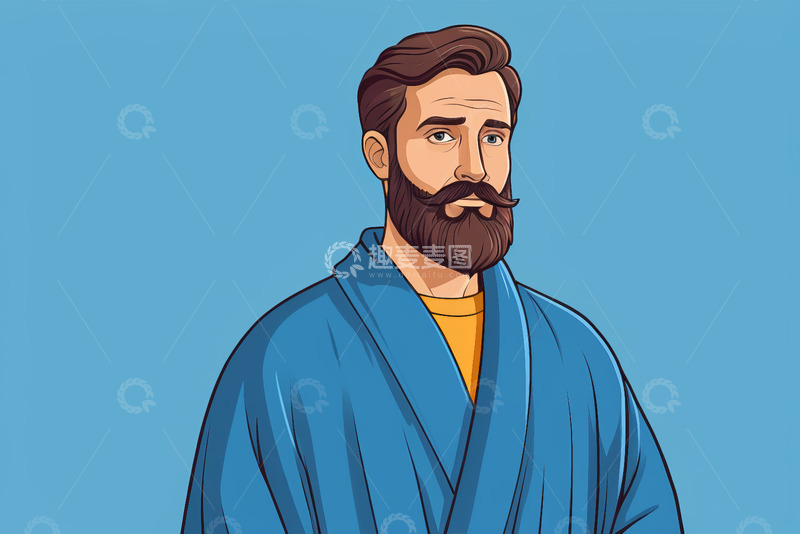 高清大图下载【趣麦麦图】穿浴袍男性卡通插画