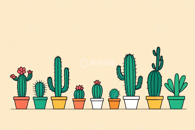 高清大图下载【趣麦麦图】卡通风格仙人掌盆栽插画