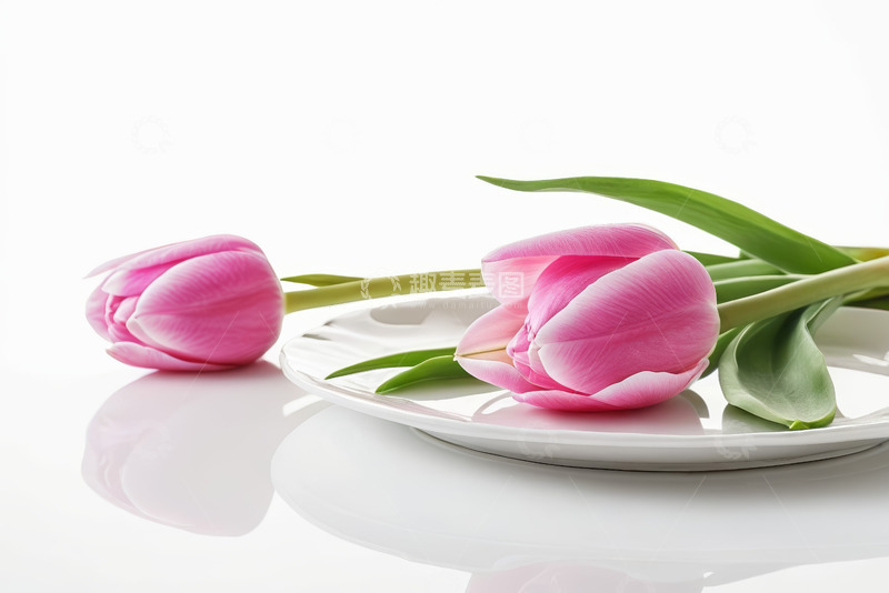 高清大图下载【趣麦麦图】白盘上的粉色郁金香