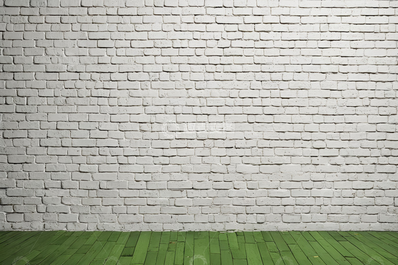 高清大图下载【趣麦麦图】白砖墙与绿色木地板背景素材