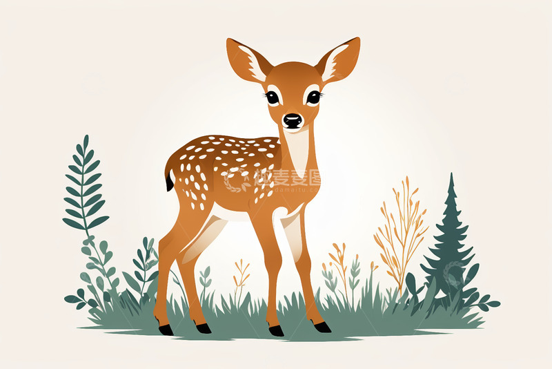 高清大图下载【趣麦麦图】站立小鹿卡通插画
