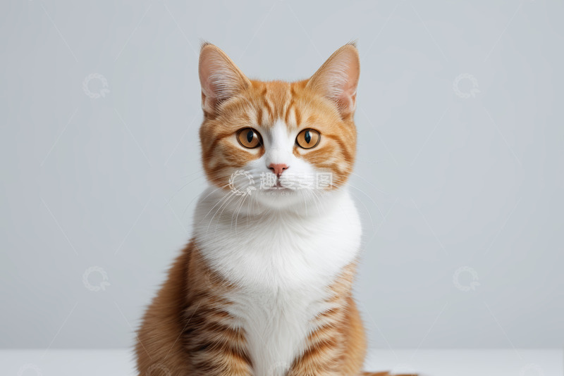 高清大图下载【趣麦麦图】橘白相间猫咪正坐特写