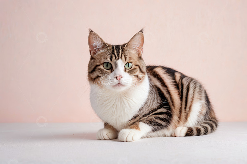 高清大图下载【趣麦麦图】坐姿条纹宠物猫特写