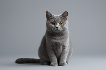 灰色猫咪正坐特写