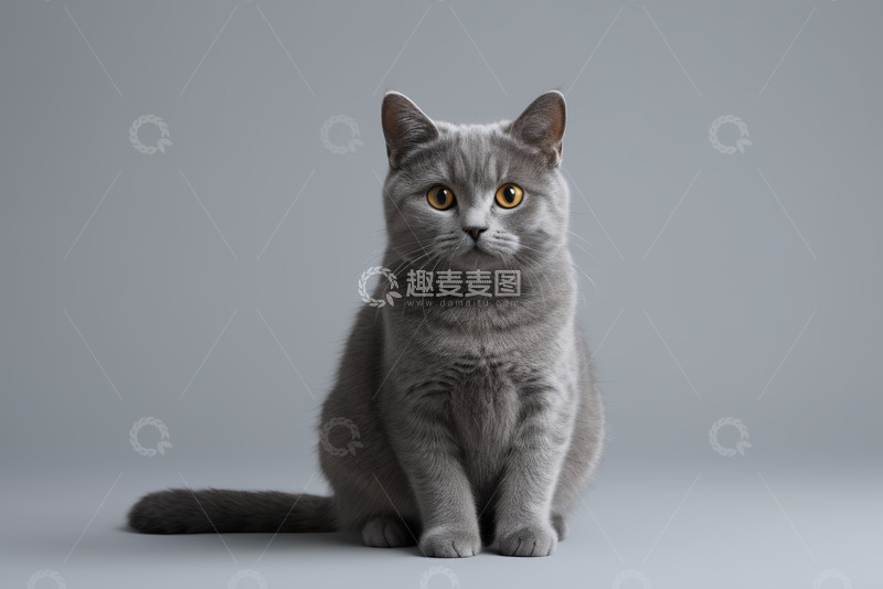 高清大图下载【趣麦麦图】灰色猫咪正坐特写