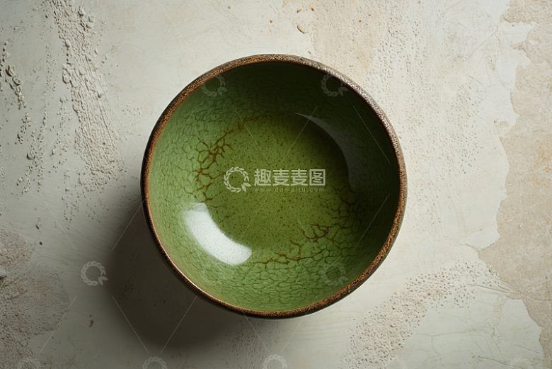 绿色陶瓷碗特写素材
