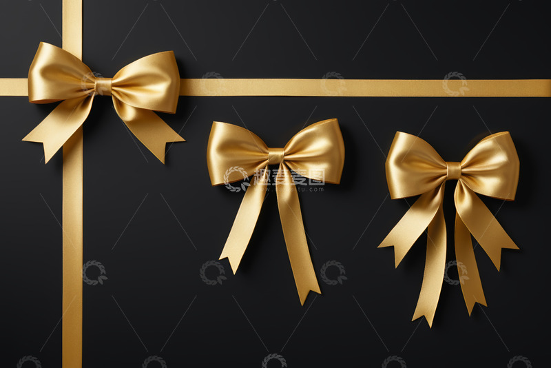 高清大图下载【趣麦麦图】黑色背景上的金色蝴蝶结装饰