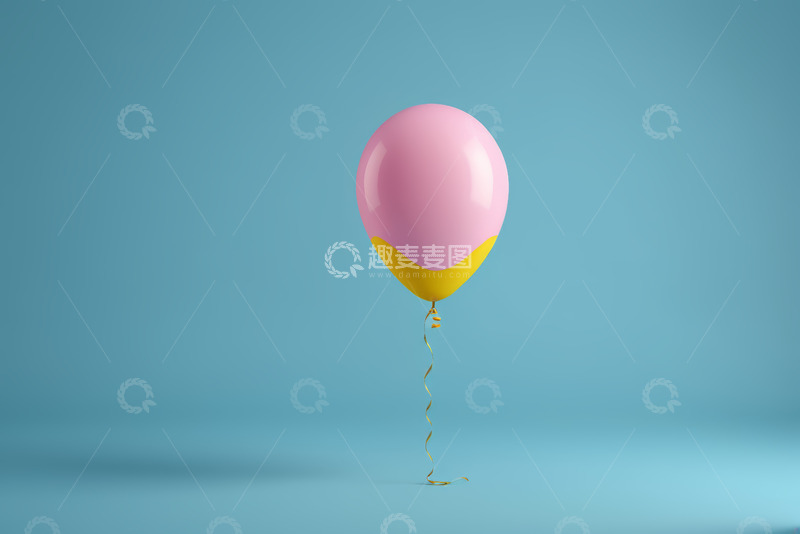高清大图下载【趣麦麦图】粉黄双色气球悬浮于蓝色背景