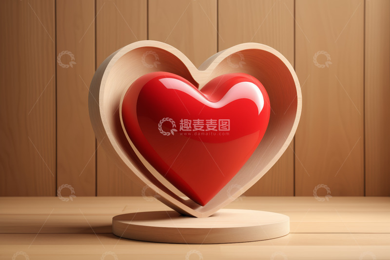 高清大图下载【趣麦麦图】红心摆件置于木质背景上