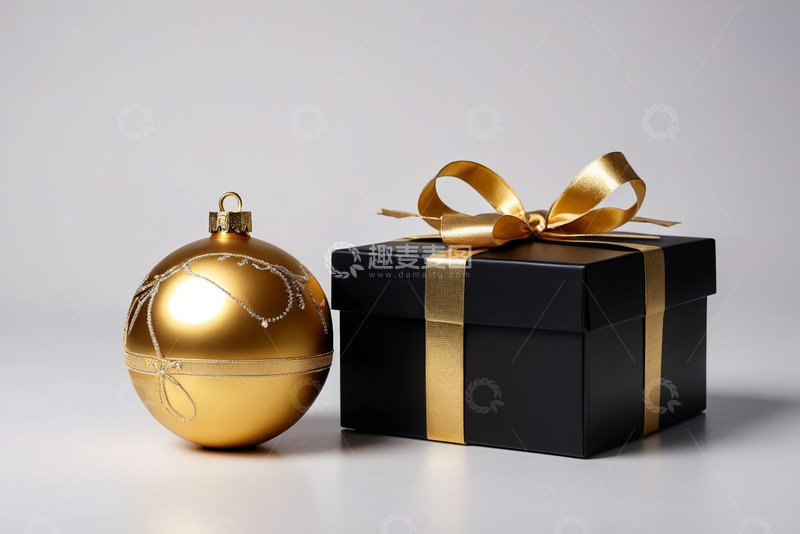 高清大图下载【趣麦麦图】金色圣诞球与黑色礼品盒