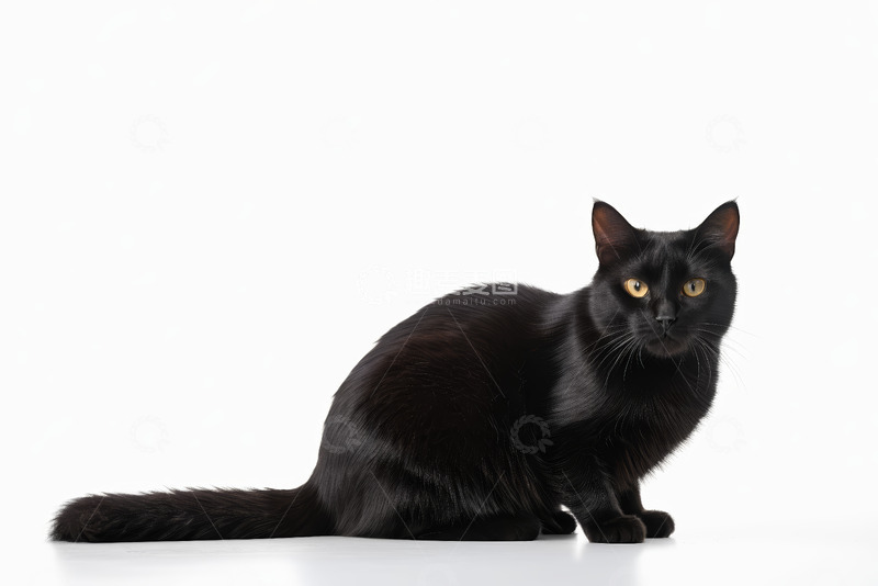 高清大图下载【趣麦麦图】黑色小猫正坐特写