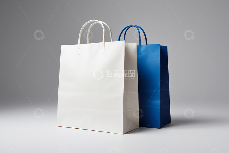高清大图下载【趣麦麦图】白色和蓝色购物袋特写