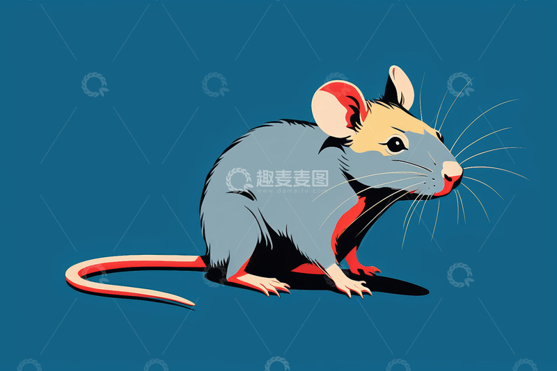 高清大图下载【趣麦麦图】卡通老鼠蓝色背景形象图