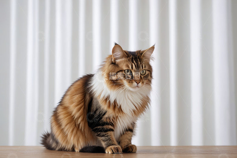 高清大图下载【趣麦麦图】长毛猫端坐室内场景