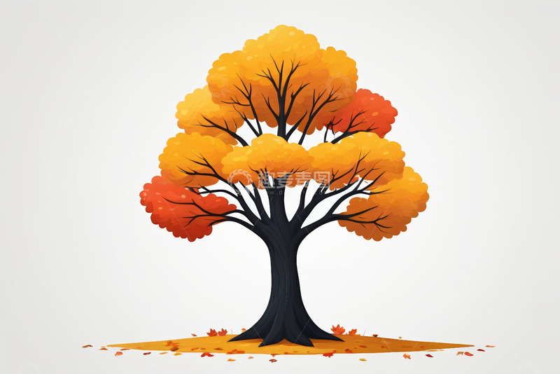 高清大图下载【趣麦麦图】秋季单棵树木插画素材