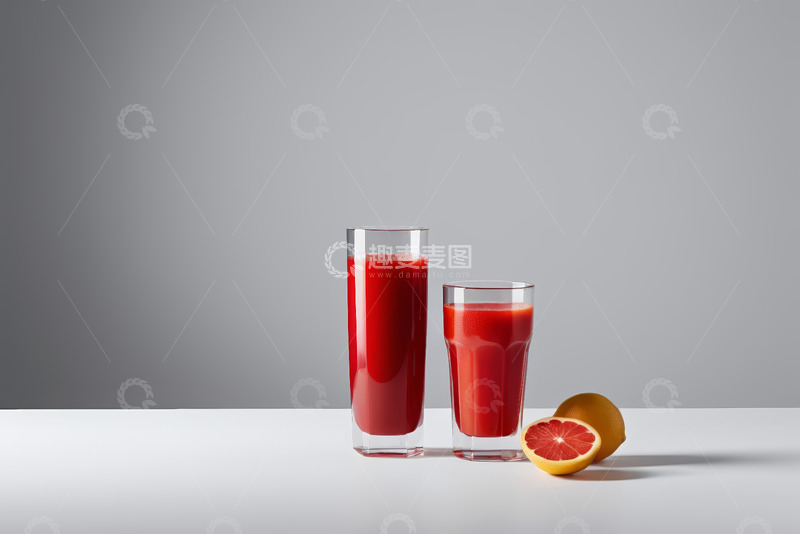 高清大图下载【趣麦麦图】两杯红色果汁与西柚静物