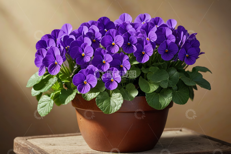 高清大图下载【趣麦麦图】陶盆中盛开的紫色花卉