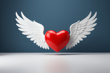 带翅膀的红色爱心3D素材