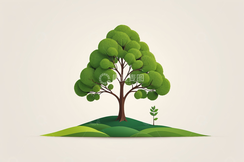 高清大图下载【趣麦麦图】卡通风格绿色树木插画