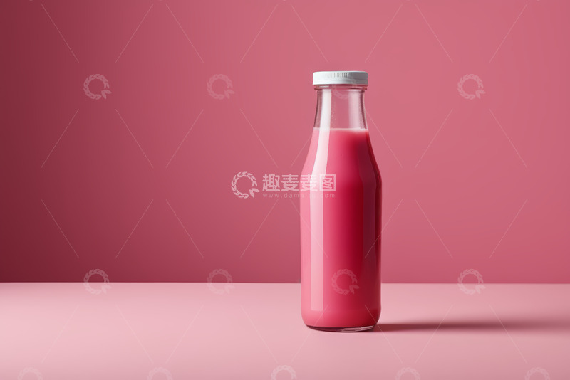 高清大图下载【趣麦麦图】粉色背景玻璃瓶装红色饮料