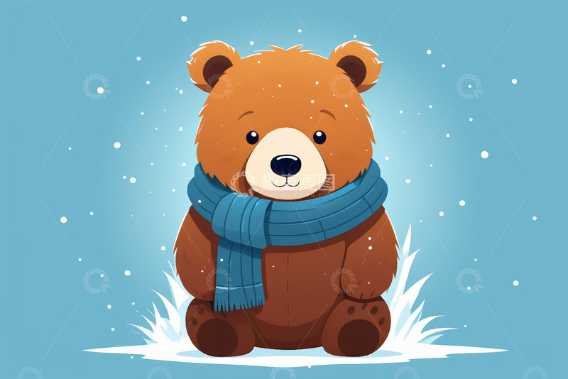 高清大图下载【趣麦麦图】戴围巾的卡通小熊冬季形象