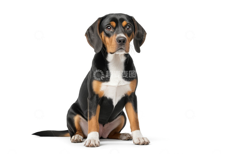 高清大图下载【趣麦麦图】坐着的三色小狗