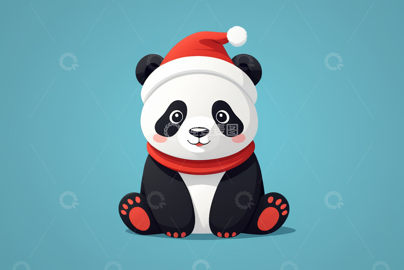 高清大图下载【趣麦麦图】戴圣诞帽的卡通熊猫