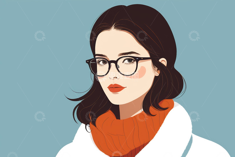 高清大图下载【趣麦麦图】戴眼镜年轻女性肖像插画