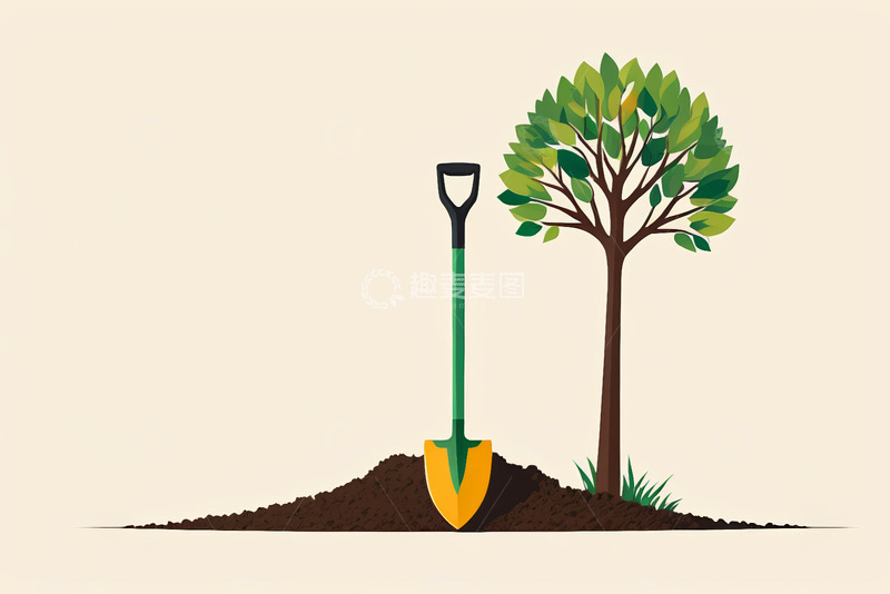 高清大图下载【趣麦麦图】植树工具与树木插画