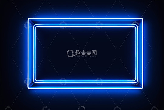 蓝色霓虹发光矩形框背景素材