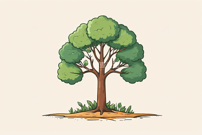卡通风格单棵绿树素材
